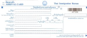 Formulario de inmigración para entrar en Tailandia.